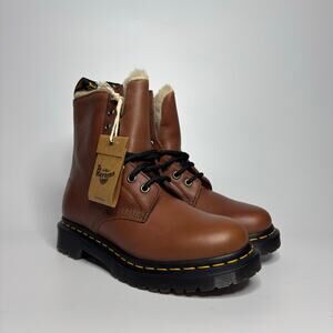 Dr. Martens 1460 Serena Faux Fur Lined Farrier Leather Combat Boots - Saddle Tan